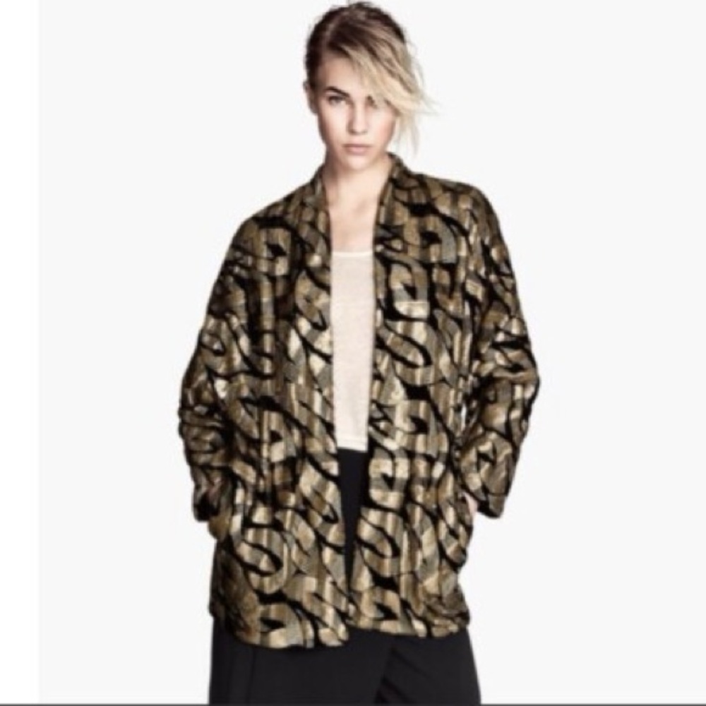H&M Black and Gold Sequin Jacket, Retro Inspired Oversized Jacket, Size XS